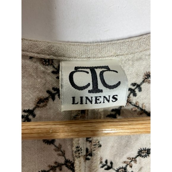 CTC Linens Women's Medium Sleeveless Brown Beige Floral Embroidered Linen Dress - Picture 6 of 9